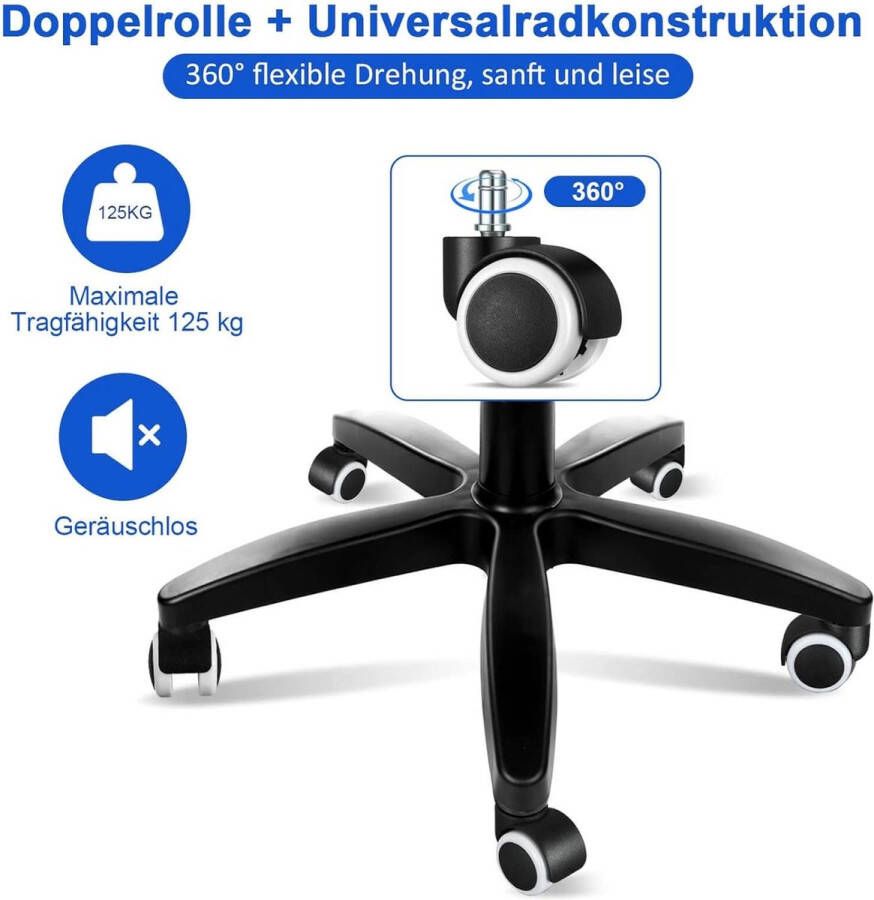 5-delige Bureaustoelwielen 11 mm x 22 mm Bureaustoel Wieltjes Diameter 50 mm Stille Draaistoelwielen voor Harde Vloeren Parketvloeren Vloerbedekking Laminaat en Tegels