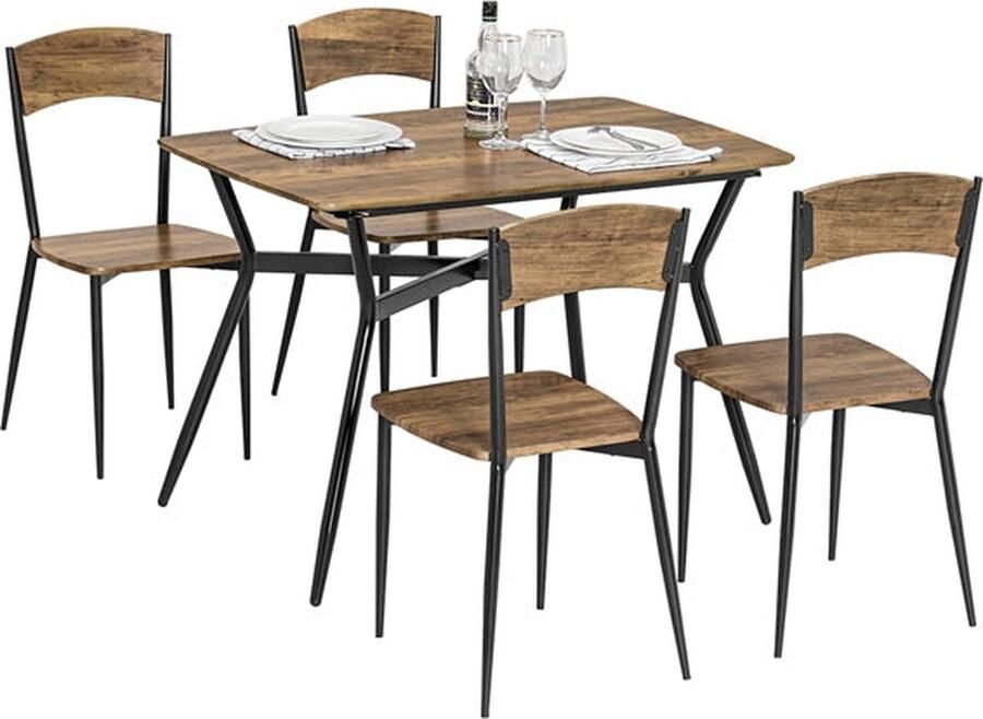 Rootz Living Rootz 5-delige eetset bistrotafel zitgroep MDF gefineerd blad ruimtebesparend ontwerp eenvoudige montage tafel: 110 cm x 76 cm x 70 cm; Stoelen: 40 cm x 86 cm x 43 cm