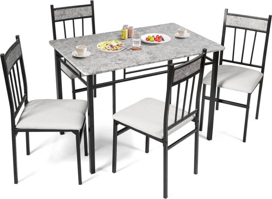 5-delige eettafelset eettafel met tafelblad van kunstmarmer eetgroep met gestoffeerde stoel keukentafel met 4 stoelen zitgroep voor eetkamer keuken ruimtebesparend