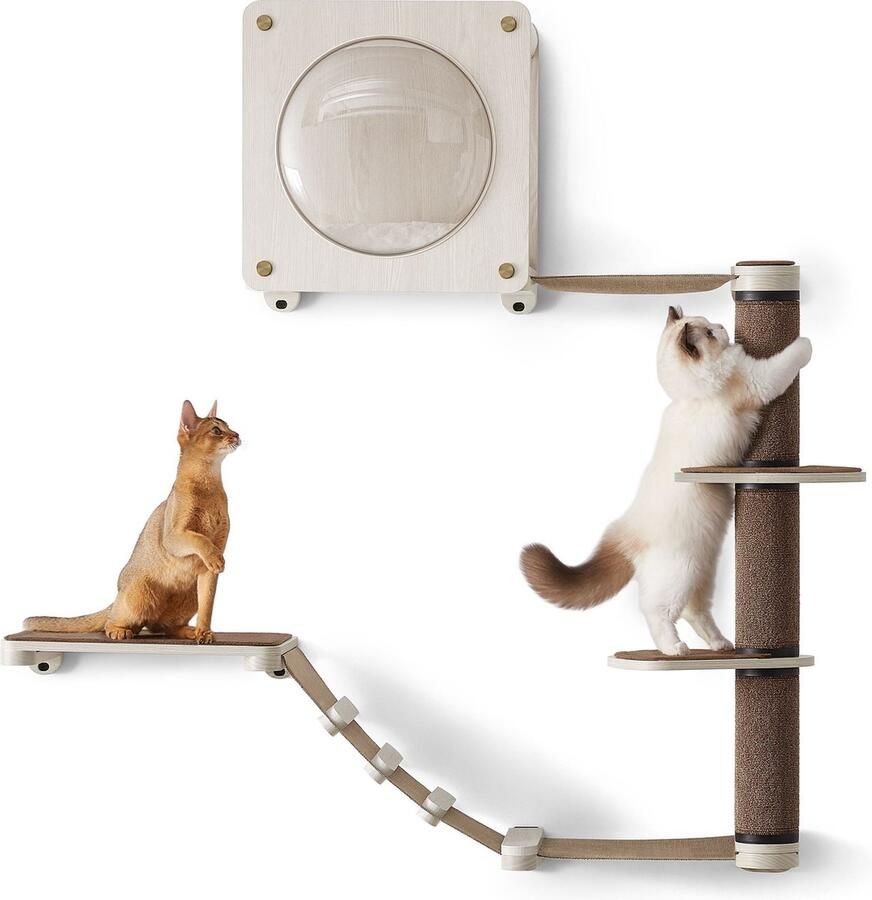 Rootz Living Rootz 5-delige kattenmeubelset krabpaal kattenappartement spaanplaat vilt katoenlinnen stof dennenhout PET-kunststof 140 5 cm x 142 9 cm x 73 5 cm - Foto 2