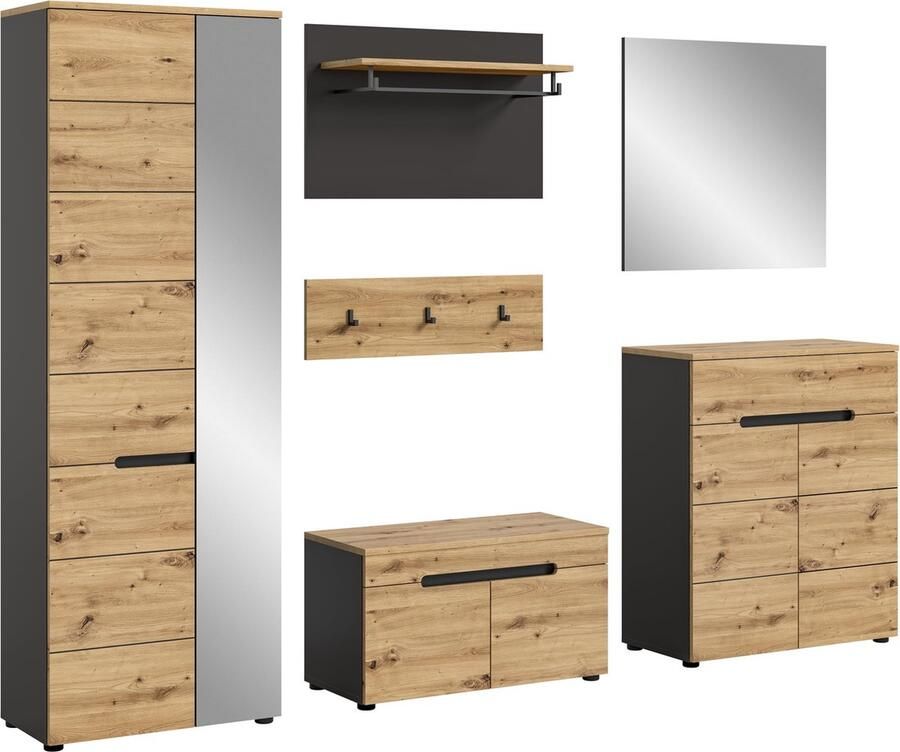 Rootz Living Rootz 5-delige kledingkast Grijs Modulair meubilair Tijdloos design 255 cm x 190 cm x 37 cm
