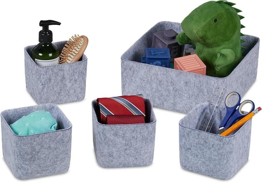 5-delige lade-verdeler voor kledingkast badkamerorganizer vilten opbergmanden 2 groottes grijs