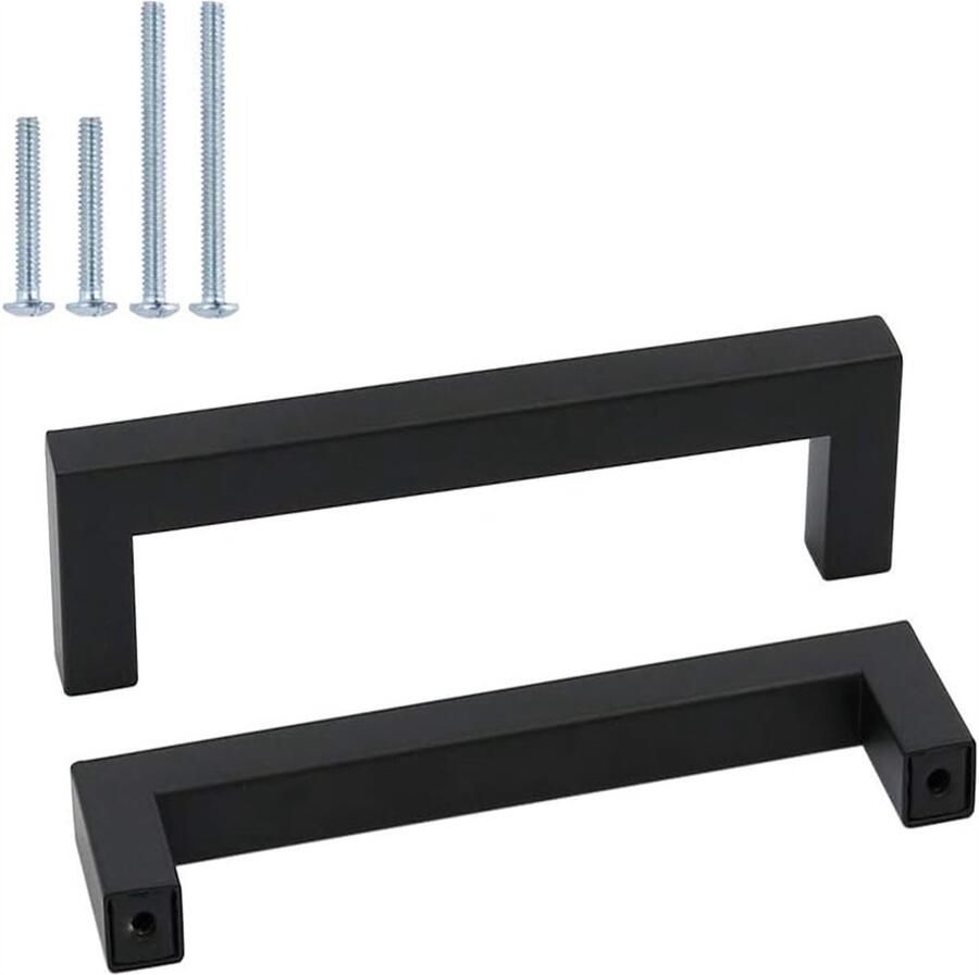 5-delige roestvrijstalen kastgrepen Vierkant ontwerp voor meubels kasten en lades standaard boorgaten mat zwart 140 mm lang