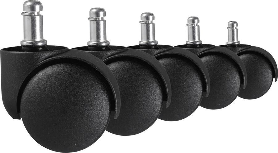 Rootz Living Rootz 5-delige set bureaustoel tapijtrollen hoogwaardig kunststof zwart 11 mm PIN-diameter 20 mm penlengte 50 mm roldiameter geschikt voor tapijt 100% polyurethaan set van 5 ongeremde wielen