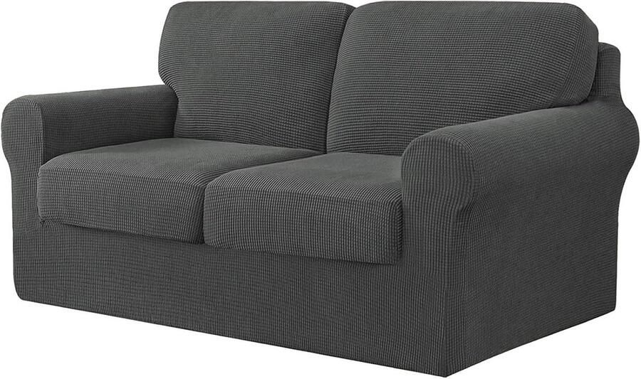 5-delige Stretch Sofa Cover voor 2-zits Loveseat met Rugleuning en Zitkussenhoezen Donkergrijs