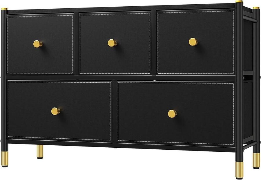5-Drawer PU Leather Chest of Drawers for Bedroom Living Room Hallway Children's Room Black
