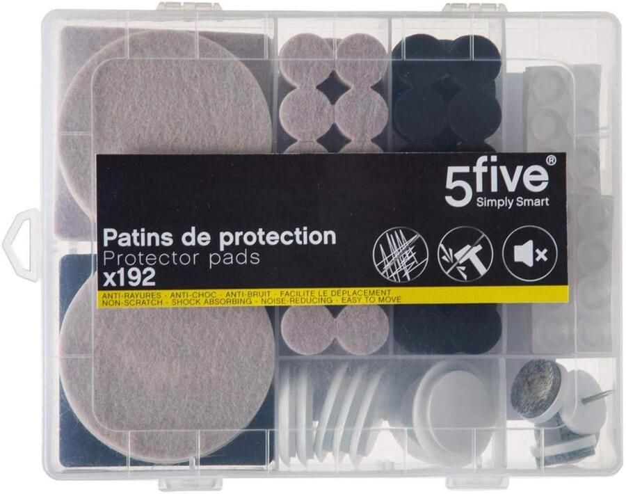 5 FIVE DIY Meubel Skate Box 192 Stuks Natuurlijk Viltjes Stoelpoten Zwart Zelfklevend Anti Kras Meubelvilt voor Meubels Rond en Vierkant Zelfklevende Stoelpoot Beschermers Meubelglijders Antikras Vilt voor Stoel Tafel