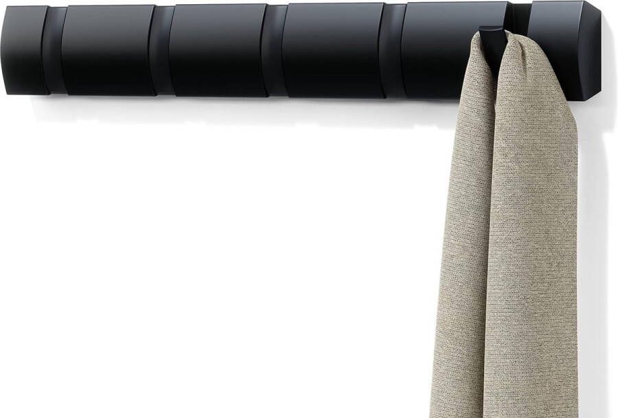 5 garderobehaken – moderne eenvoudige en ruimtebesparende garderobelijst met 5 beweegbare haken voor jassen mantels sjaals handtassen en meer zwart