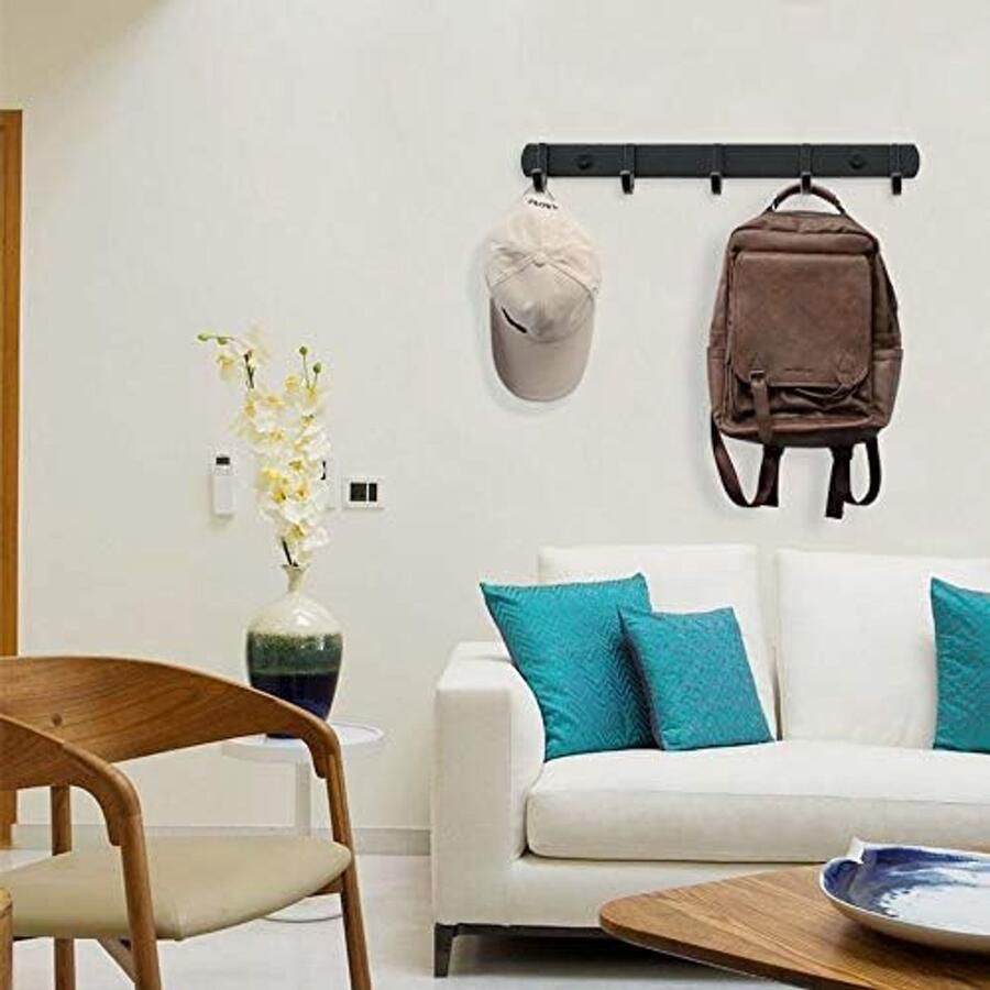5 haken wandkapstok roestvrijstalen kapstok geschikt voor slaapkamer kantoor woonkamer badkamer (zwart) - Foto 2