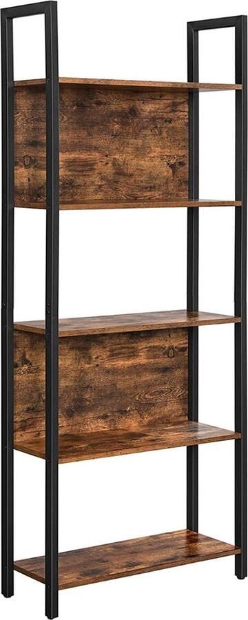 5-laags boekenkast boekenplank opbergeenheid vintage bruin-zwart stalen frame 62 cm x 24 cm x 165 cm