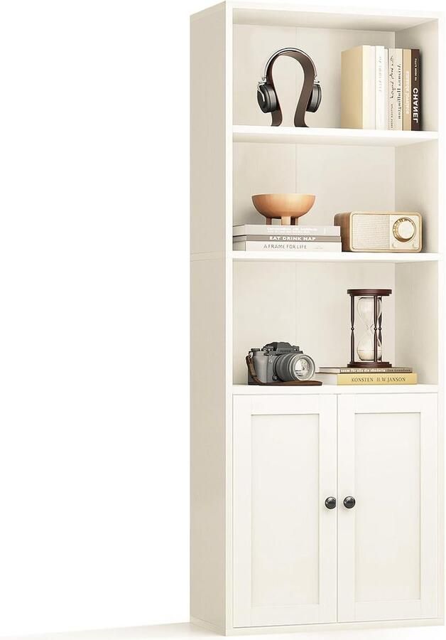 5-laags boekenkast met deuren en kastje – Vloerstaand boekenrek voor huis kantoor of woonkamer wit 48×24×147 2 cm