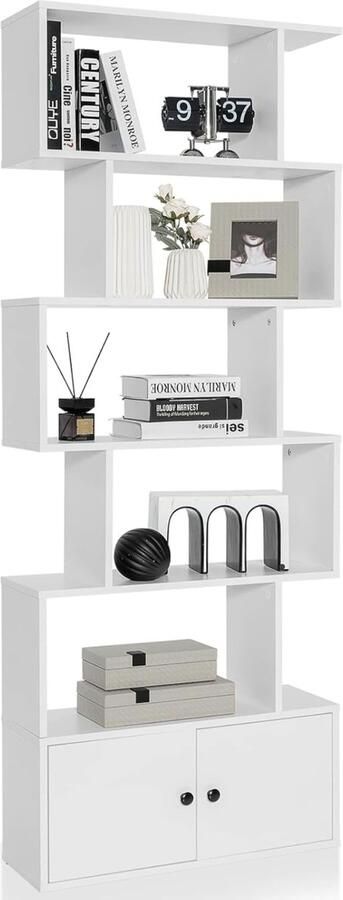 5-laags boekenkast met kast vrijstaande houten plank kamerverdeler met anti-kantelbeveiliging opbergplank 70 x 23 x 183 cm wit