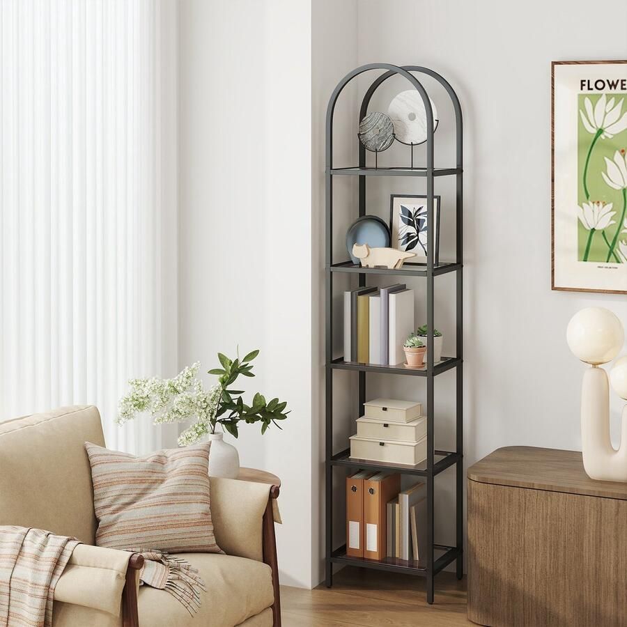 5-laags boekenkast van gehard glas boogvormige opbergplank