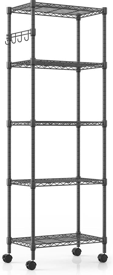 5-laags draadrek Metaal Heavy Duty Verstelbare hoogte 59 cm B x 35 cm D x 183 cm H Zwart