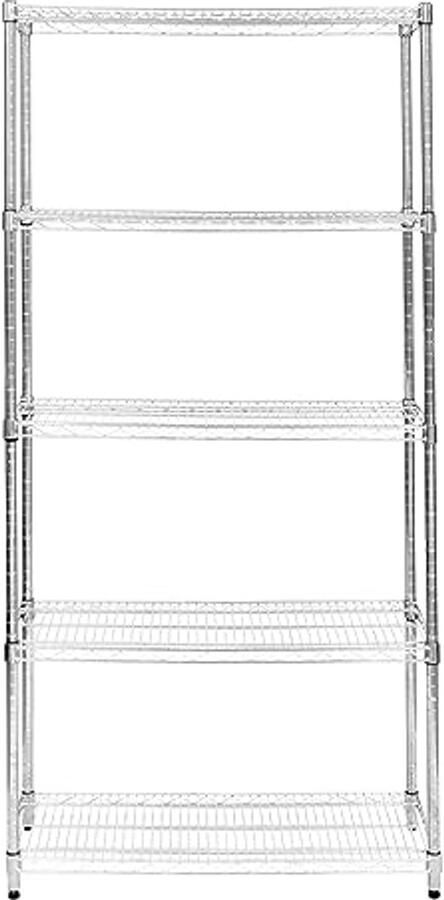 5-laags Draadrek Vrijstaand Opslagunit met Verstelbare Planken en Nivellerende Voeten voor Keuken Kantoor en Garage