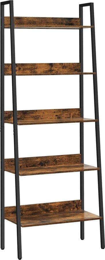 5-laags ladderplank boekenkast displayplank opbergplanken vintage bruin-zwart ruimtebesparend 30 cm x 60 cm x 170 cm