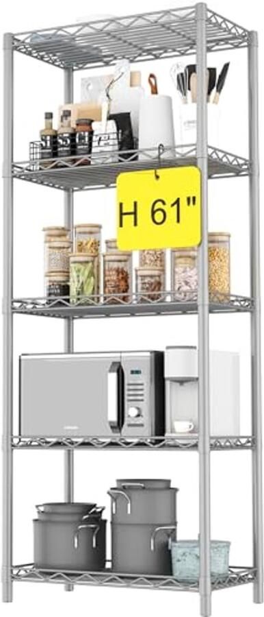 5-laags metalen draadrek met 5 planken Duurzame opbergruimte voor keuken kantoor en garage