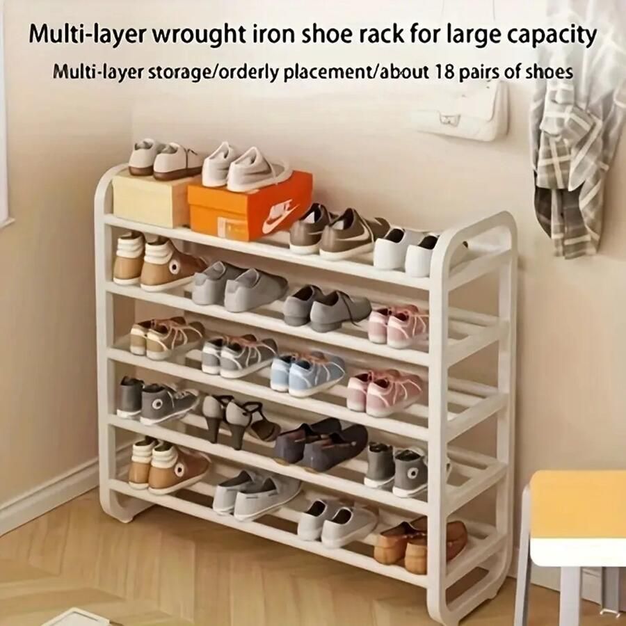 5-Laags Metalen Schoenenrek – Ruimtebesparende Vrijstaande Schoenenkast – Wit IJzeren Hoekontwerp – Stevig & Compact – Geen Montage Nodig