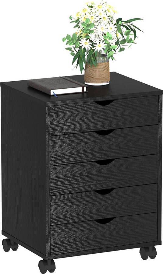5 lade mobiele rollende bestandskast houten archiefkast voor A4 briefformaat document onder bureau archiefkast voor thuiskantoor draagbare verticale archiefkast zwart