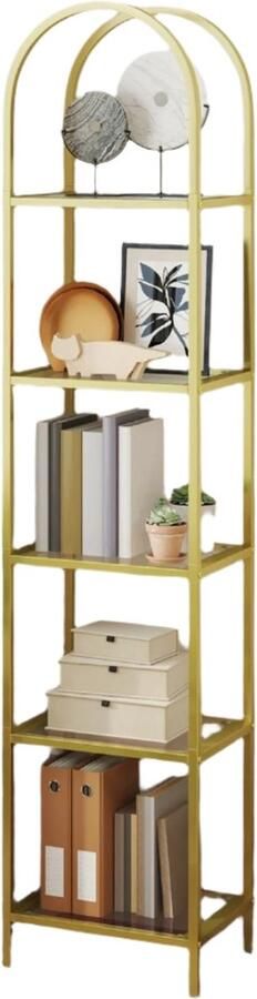 5 Level Bookshelf Hard Glass Arched Storage Shelf Tiered Shelving Space Saving 30.2cm x 40cm x 183.5cm