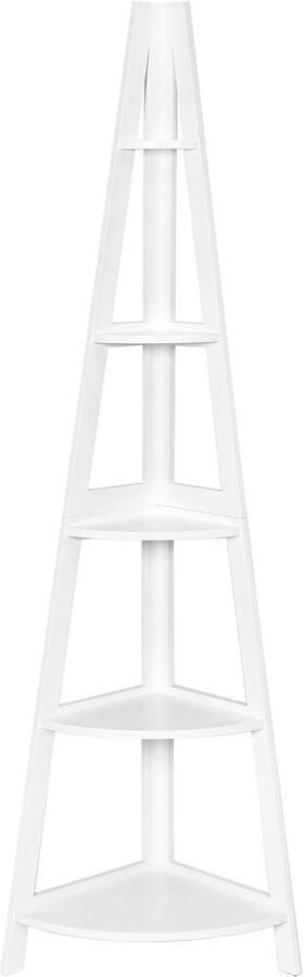 5-Niveaus Hoekkast – Vrijstaand Opbergmeubel van MDF 35 x 35 x 175 cm Witte Boekenkast voor Woonkamer Slaapkamer en Kantoor