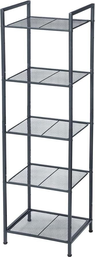 5-niveaus Metalen Badkamer Plank Staande Plank Plantenrek Uitbreidbaar en Verstelbaar Industrieel Ontwerp Zwart opbergrek