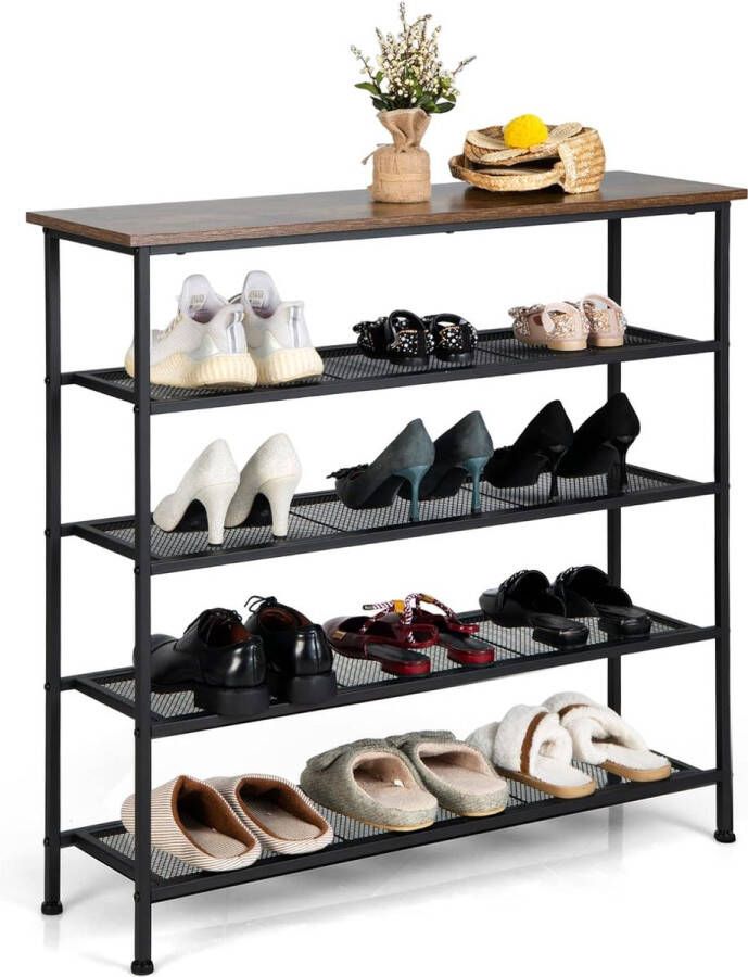 5 niveaus schoenenrek vrijstaande schoenenstandaard van metaal met afneembare planken en kantelbeveiliging voor 16-20 paar schoenen schoenenorganizer industrieel voor entree woonkamer 100