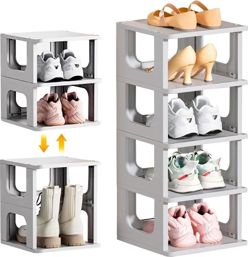 5-niveaus smal schoenenrek ruimtebesparend stapelbaar entree gang slaapkamer opslag zilvergrijs 5 verdiepingen