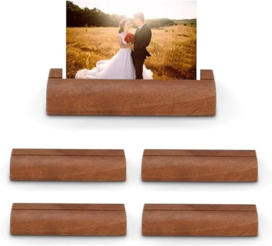5-pack plaatskaarthouders houten tafelnummerhouders fotohouder voor op het bureau tafelkentekenplaten trouwborden 10 x 3 x 2 cm (bruin)