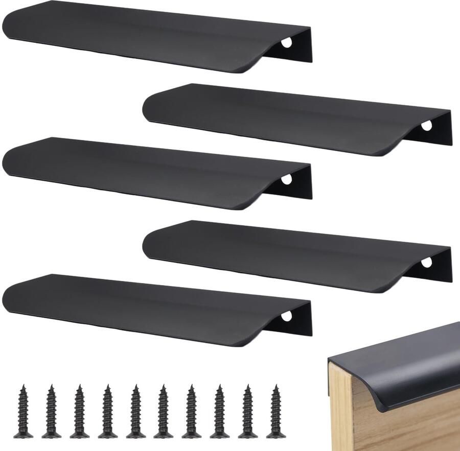 5 Pcs Hidden Furniture Handles 150mm Black Hidden Cabinet Handles Hidden Cabinet Handle with Screws Aluminum Alloy Drawer Handles for Kitchen Cupboards Cupboard Drawer