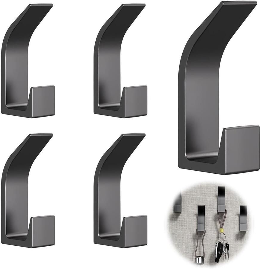 5 Pcs Wall Coat Rack No Drilling Adhesive Hooks Bathroom Tea Towel Holder Kitchen Towel Holder Bathroom Sticker for Cabinets Bedroom Grey