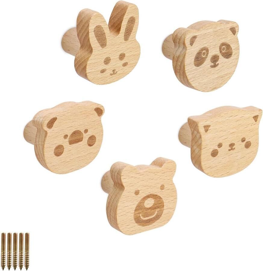 5 Pieces Wooden Wardrobe Hooks Animal Design Soft and Elegant Colors Ideaal voor het Ophangen van Jassen Hoeden en Tassen