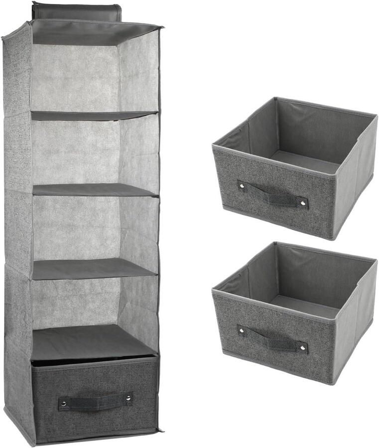 5 vakken kastorganizer hangend 25 x 25 x 90 cm hangrek kledingkast hangende opberger klein hangende organizer met 2 verwijderbare laden (grijs)