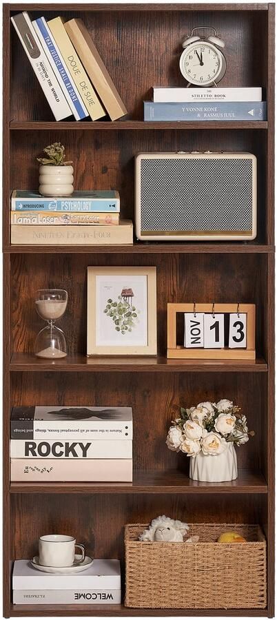 5 Smalle Boekenkast Een 53 Inch Grote Open Boekenkast Van Hout. met In Hoogte Verstelbare Planken. Een Vrijstaande Hoge Tentoonstellings- En Opbergkast voor Op De Vloer