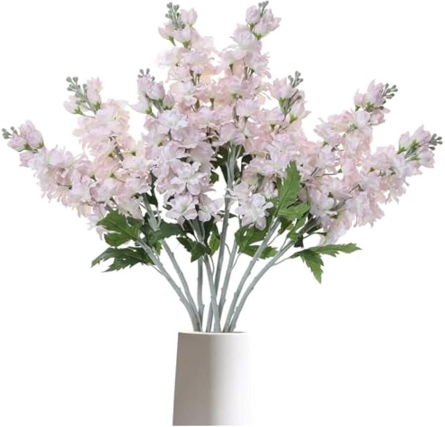 5 STKS Delphinium Kunstbloemen Roze Leeuwebek Larkspur Zijde Bloemen voor Centerpiece Party Thuis Keuken Tafel Bruiloft Decor (Blush)