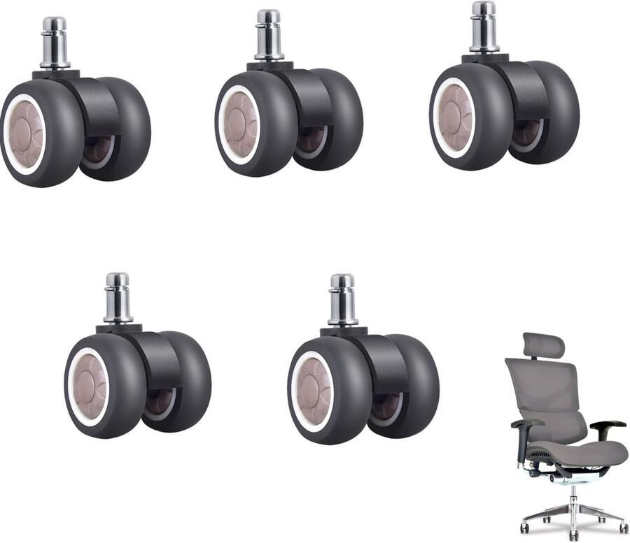 5 stuks 2 inch Bureaustoel Wieltjes Zware Zwenkwielen Meubelzwenkwielen Wieltjes voor Stoelen Geschikt voor Harde Vloer Geluidsarme Industriële Zwenkwielen