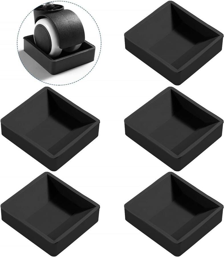 5 Stuks 5.9x6.4 cm Rubberen Meubelonderzetters Vloerbeschermers Bed Bank Stoel Been Wiel Antislip Pad voor Alle Vloeren Zwart