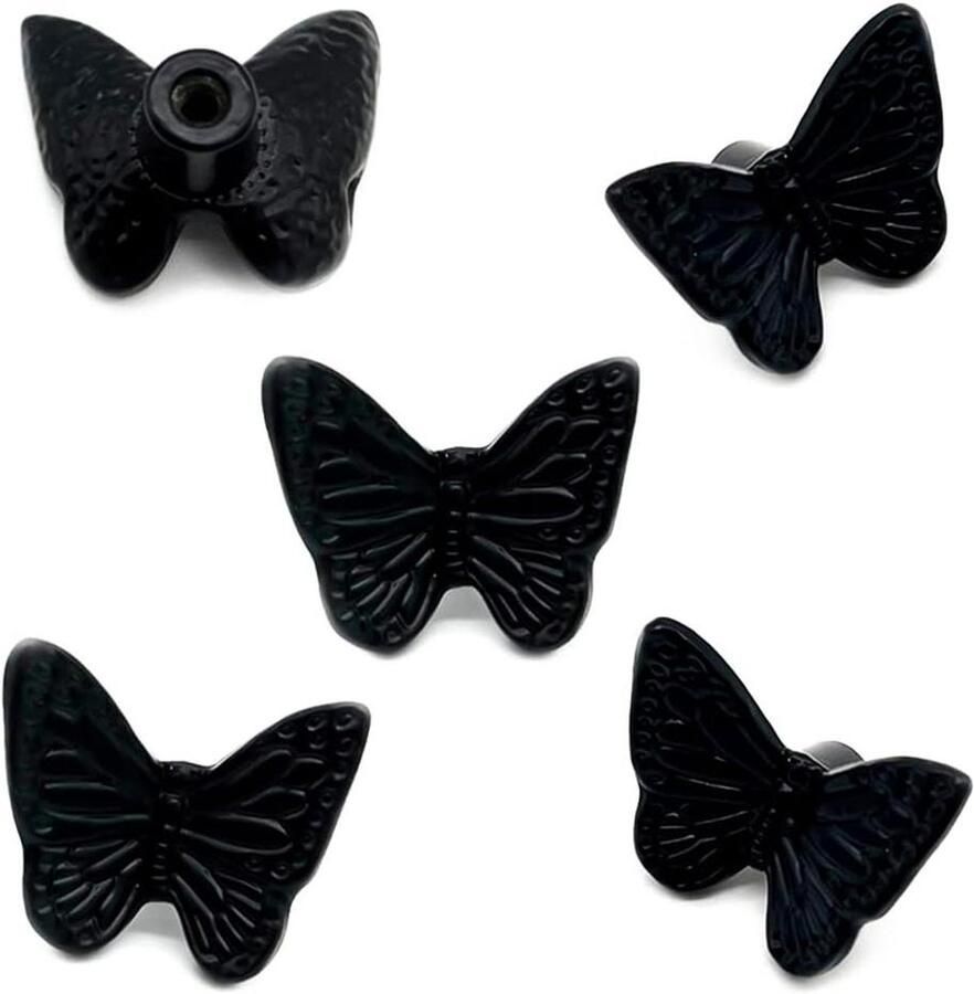 5 stuks antieke-zwart-vlinder-lade-knoppen retro-koper-dier-dressoir-kast-trekt unieke vintage-meubels-decor-knop (zwart)