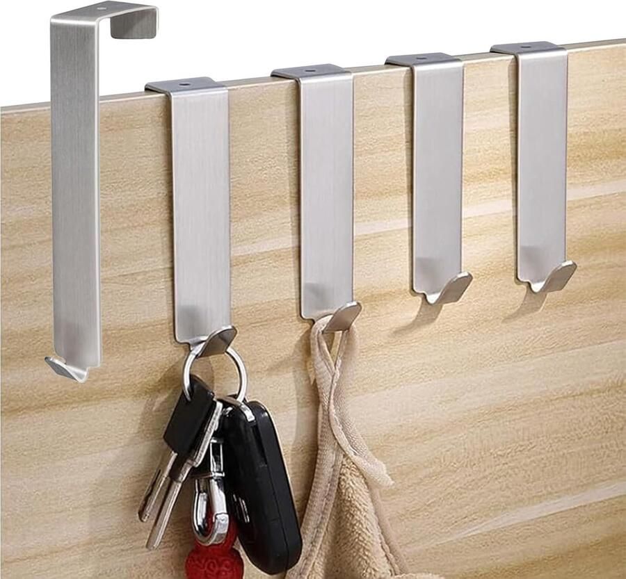 5 Stuks Deur Wardrobe Deur Kledingrek RVS Deur Haken Kleding Haken Geschikt voor Slaapkamer Badkamer Studie Kast Badjas