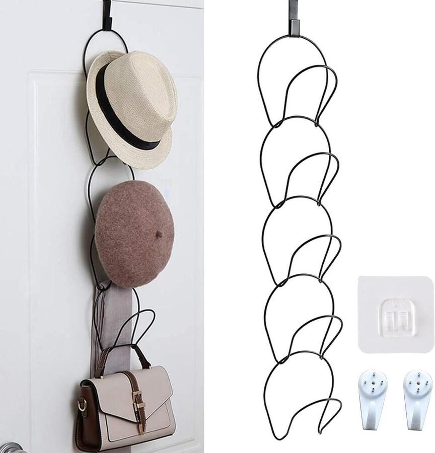 5 stuks deurhoedenrekken voor baseballpetten en hoeden wandgemonteerde kleding- en hoedenrekken met veelzijdige inzet handig voor petten hoeden sjaals en handtassen