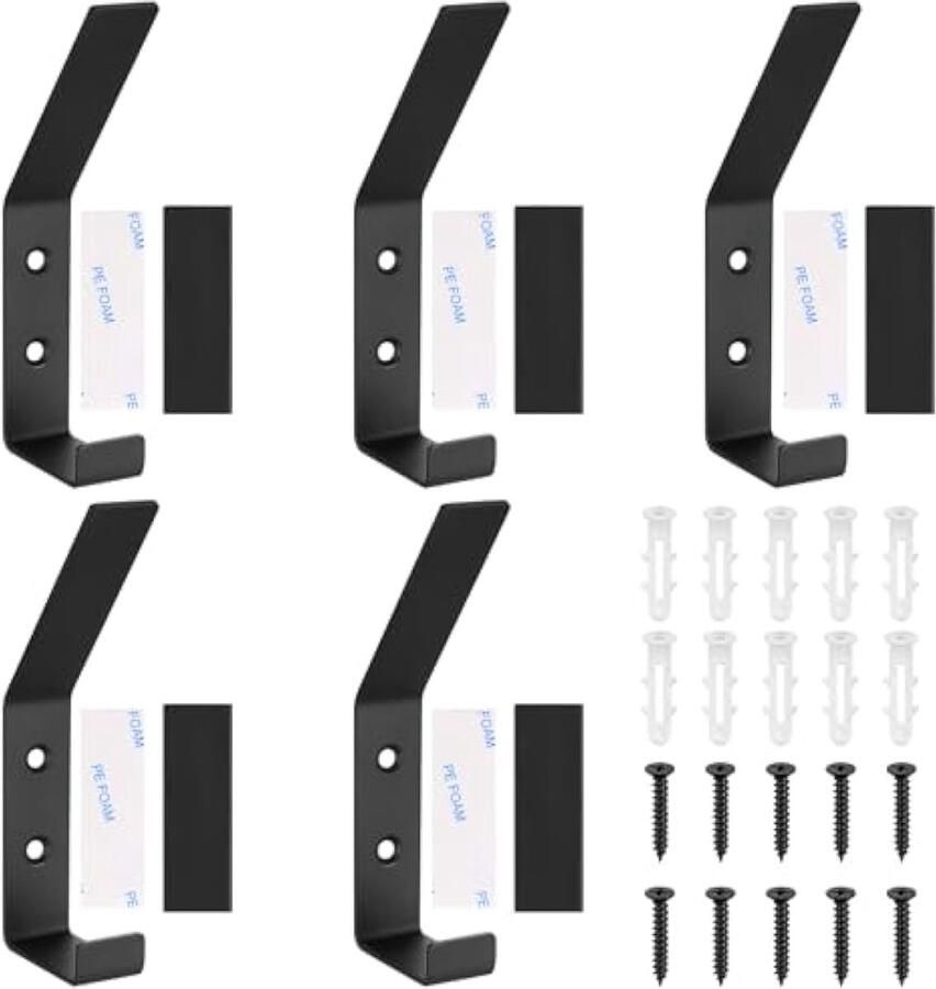 5 stuks garderobehaken zwart kledinghaken om te schroeven kledinghaken wandhaken voor garderobe metalen handdoekhaken om te boren voor jassen kleding woonkamer kledingkast badkamer