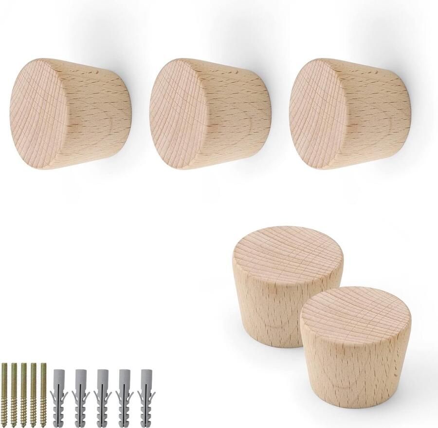 5 stuks houten kapstokhaken conische kapstokhaken wandhaken van beukenhout goed draagvermogen geschikt voor het ophangen van kleding tassen handdoeken