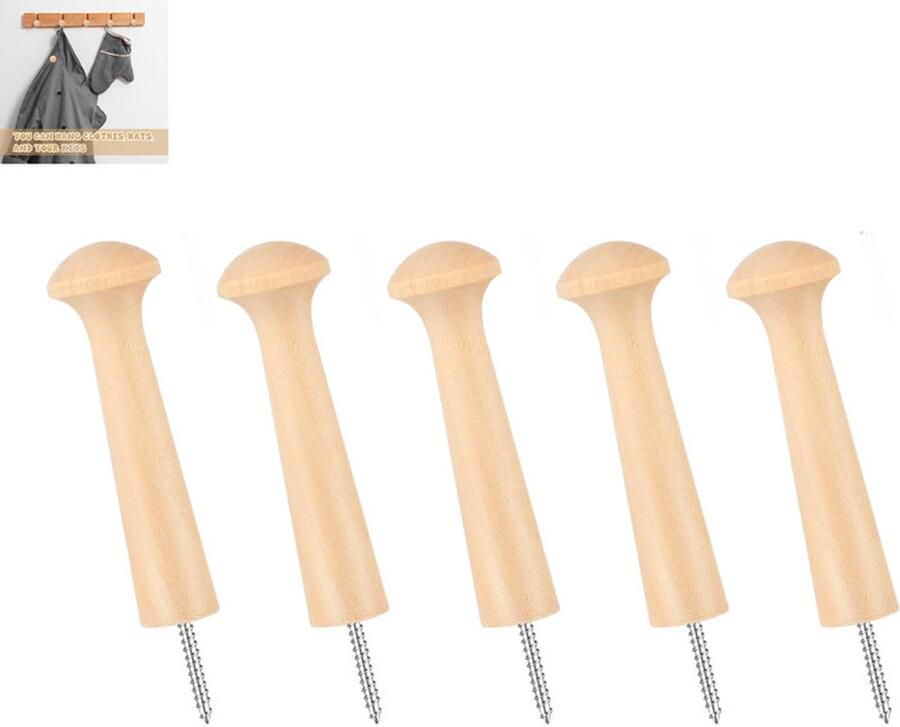 5 stuks houten wandhaak schroefhaak van massief hout kledinghaak houten kledinghaak kapstok creatieve wanddecoratie van massief hout halhaak