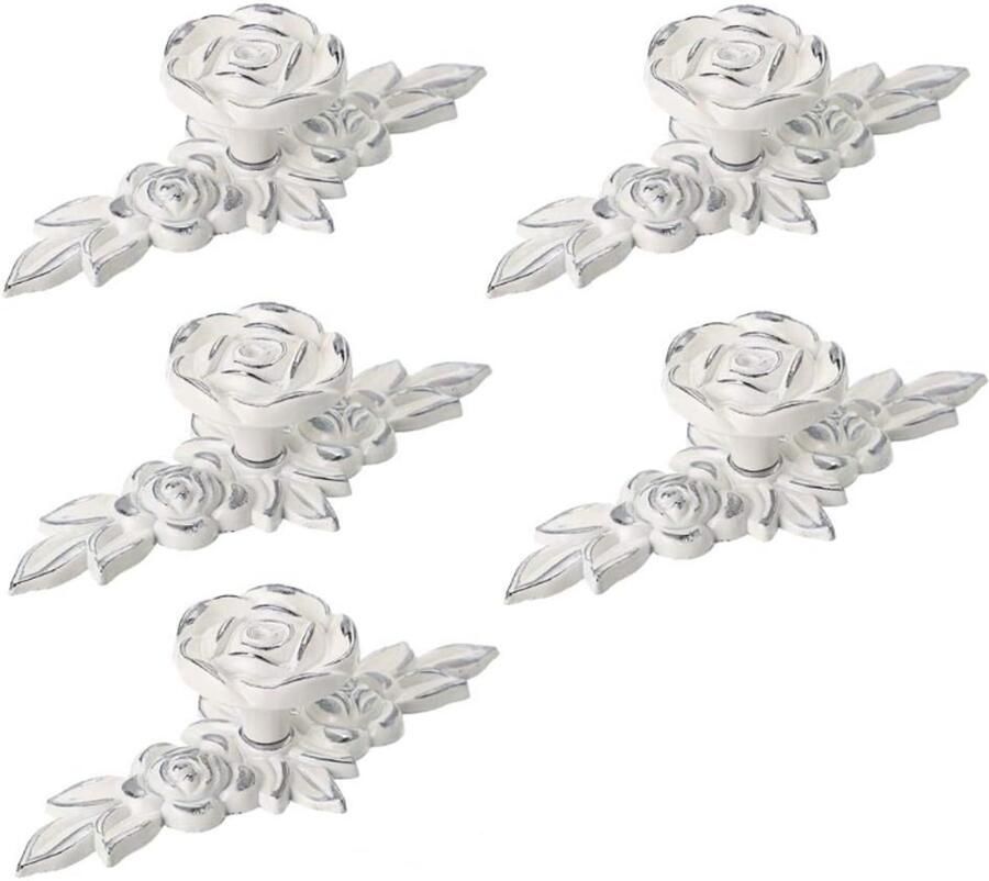 5 stuks Kastknoppen Handgrepen Meubelknop Ladeknop Meubelbeslag Meubelknoppen met 25mm schroeven zinklegering Roosvorm wit voor Keuken Kast Lade Slaapkamer Badkamer Zilveren Rand