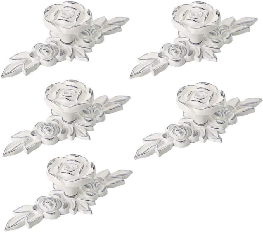 5 stuks Kastknoppen Handgrepen Meubelknop Ladeknop Meubelbeslag Meubelknoppen met 25mm schroeven zinklegering Roosvorm wit voor Keuken Kast Lade Slaapkamer Badkamer Zilveren Rand