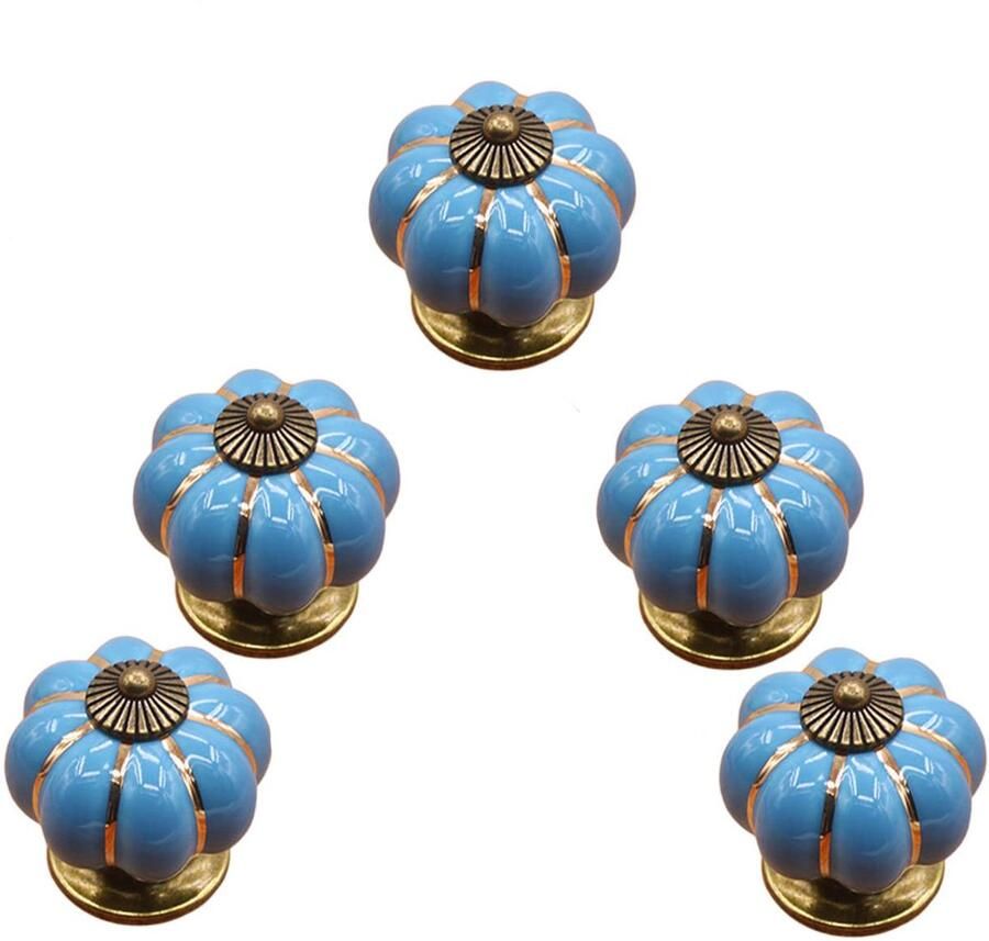 5-stuks Keramische kastgrepen Pompoen ladegrepen Garderobegrepen -Pompoenvorm 4 cm Met schroeven Woondecoratie Geschikt voor keukens kinderkamers kledingkasten kasten kaptafels Blauw