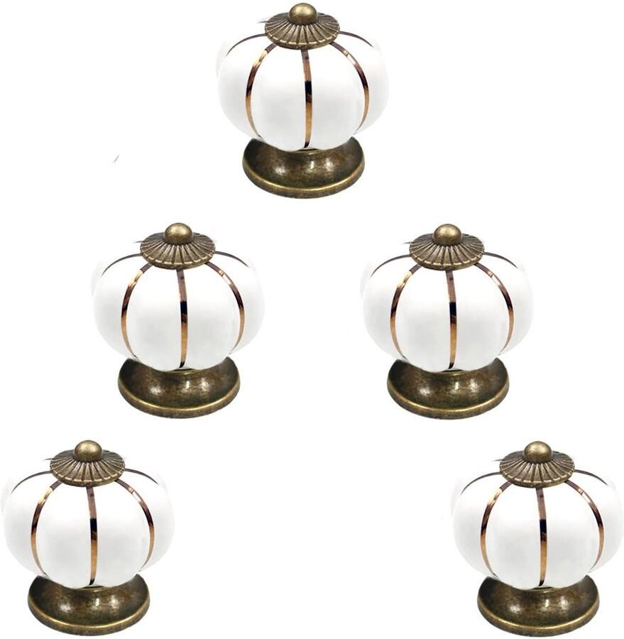 5-stuks Keramische kastgrepen Pompoen ladegrepen Garderobegrepen -Pompoenvorm 4 cm Met schroeven Woondecoratie Geschikt voor keukens kinderkamers kledingkasten kasten kaptafels Wit