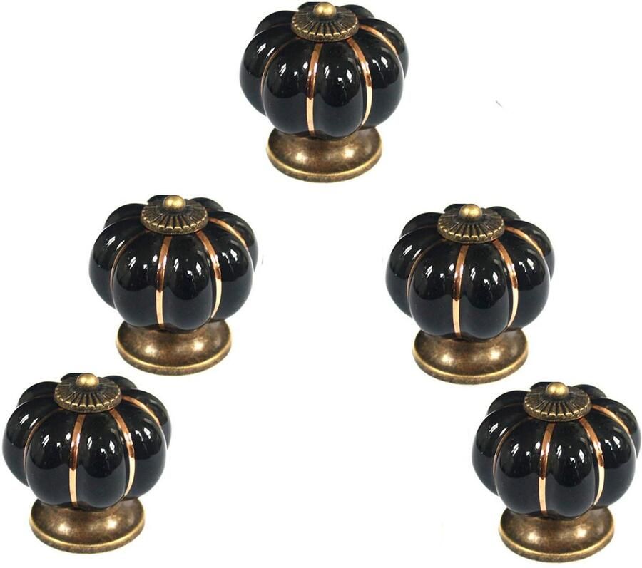 5-stuks Keramische kastgrepen Pompoen ladegrepen Garderobegrepen -Pompoenvorm 4 cm Met schroeven Woondecoratie Geschikt voor keukens kinderkamers kledingkasten kasten kaptafels Zwart
