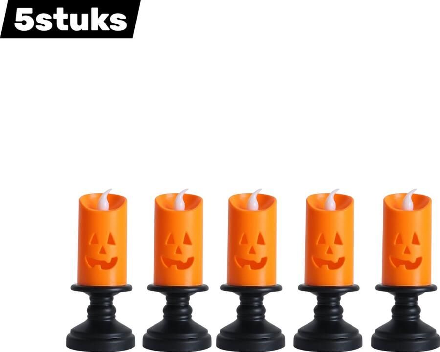 5 stuks lantaarn Halloween Pompoen Lamp LED Kaarslicht Spookachtige Sfeerverlichting voor binnen en Buiten oranje kleur
