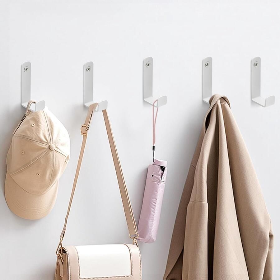 5 stuks moderne kledinghaken wit met bevestigingsschroeven haken garderobehaken handdoekhaken om te boren wandhaken om te schroeven garderobe voor jassen mantels sjaals